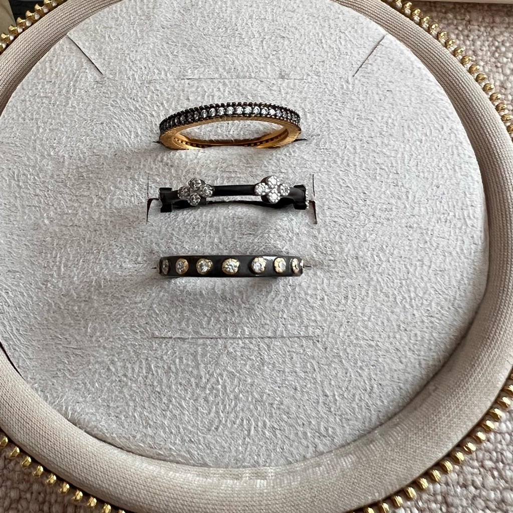 Freida Rothman Matte Gold Black And Silver Diamond Accent Rings 75$